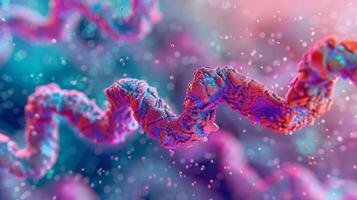 A microscopic view of the triple helical structure of collagen molecules formed by three polypeptide chains photo