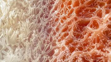 A comparison of healthy skin tissue with impaired tissue with a visible decrease in the density and arrangement of collagen fibers photo