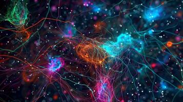 A confocal fluorescence image of live cells with clathrin and actin fibers highlighted in different colors to reveal their close association during endocytosis photo