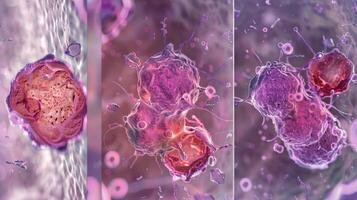 A sequence of images showcasing the different stages of degranulation in mast cells from initial activation to the release of granules photo