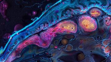 Cross section of a brain tissue sample stained for dopamine receptors demonstrating their critical role in modulating behavior and neurological processes photo