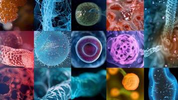 A series of images depicting the progressive stages of differentiation in embryonic stem cells from pluripotency to a specialized cell type photo