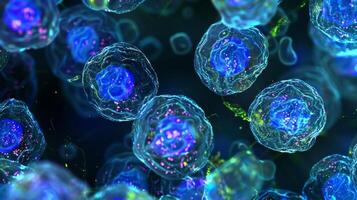 A zoomedin view of a group of undifferentiated embryonic stem cells highlighting the presence of specific markers indicative of their pluripotent state photo