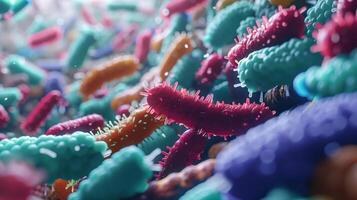 A microscopic view of the delicate balance between the host and gut microbiota illustrating how imbalances can lead to disease and highlighting the importance of maintaining a health photo