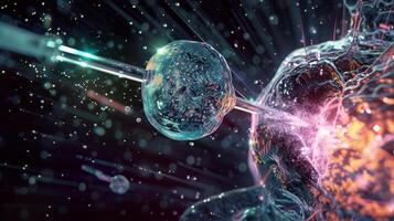 Highly magnified image of a microinjector needle delivering a CRISPRCas9 complex into a singlecell embryo to initiate gene knockout photo