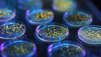 Highresolution image of a cell culture dish with colonies of cells undergoing gene knockout and showing clear differences in physical characteristics compared to the control group photo