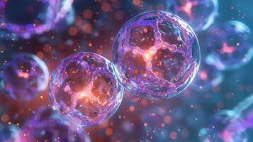 A microscopic view of a cell nucleus with brightly stained areas indicating sites of histone ylation highlighting the process of gene expression control photo