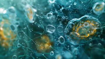 A microscopic view of inserted theutic genes influencing gene expression within the cell photo