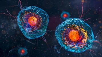 A microscopic image of two cells one with highly ylated histones and one with minimal ylation contrasting the potential impact of histone ylation on gene expression photo