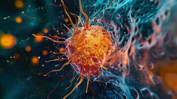A microscopic view of a lysosome fusing with an endosome preparing to break down external materials photo