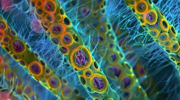 Bright field microscopy image of a heatstressed nematode with HSPs visible as dark spots inside the cells photo
