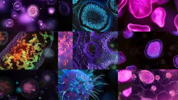 A series of microscopic images showing the different stages of interferon production and signaling in response to viral threats photo