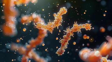 A microscopic view of monoclonal antibodies being bound to magnetic beads used for immunoprecipitation to isolate specific proteins photo
