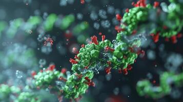 The binding site of a protein is highlighted in green contrasting with the red dots representing potential interacting atoms on a nearby molecule photo