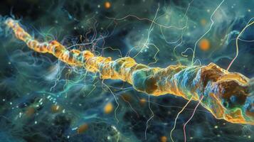 Image of an oligodendrocyte extending its processes to wrap around and insulate a nerve fiber photo
