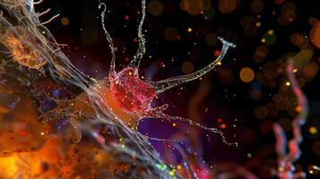 A closeup of an activated microglial cell engulfing and breaking down cellular debris a key function in the brains innate immune response photo