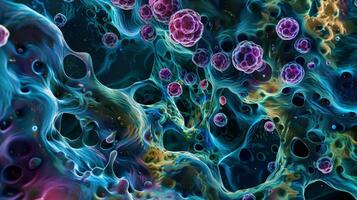 An electron microscopy image of a large number of endosomes containing molecules that have been taken up through receptormediated endocytosis photo