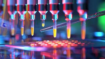 Fluorescently labeled DNA probes detecting the presence of a specific gene in a tissue sample photo