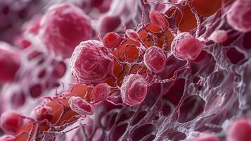 Platelets in the process of binding fibrinogen to create a stable clot photo