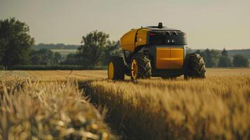 An autonomous harvester moves through a field with ease avoiding obstacles and adjusting its speed and direction based on realtime environmental data photo