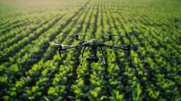 Aerial views of lush green fields are made possible by the advanced capabilities of autonomous harvesters which have revolutionized modern agriculture photo