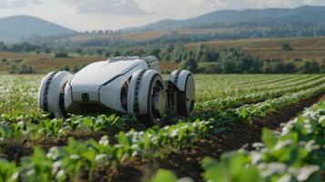 An autonomous harvesting machine uses AI to determine the optimal riss of crops improving yield and quality photo