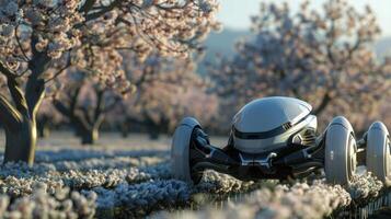 In an almond orchard autonomous sprayers move like clockwork delivering just the right amount of insecticide to ward off harmful pests photo