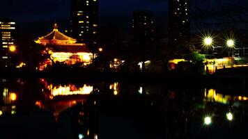 uma espaço de tempo do pôr do sol perto a lagoa às a tradicional parque dentro ueno Tóquio ampliação video