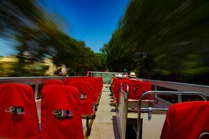 A cityscape at the top roof of double decker bus in Ho Chi Minh photo
