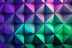 Decorative abstract mosaic background with geometric pattern in purple and green neon colors. photo