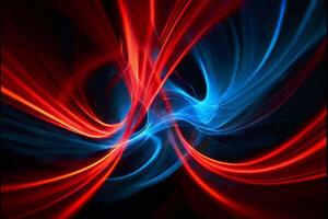 Smooth curved lines, red and blue stripes, waves on a black background. Abstract background. photo