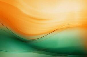 Beautiful abstract background with curved smooth lines, soft waves. Gradient, smooth transition of orange and green colors. photo
