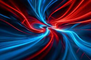 Smooth curved lines, red and blue stripes, waves on a black background. Abstract background. photo