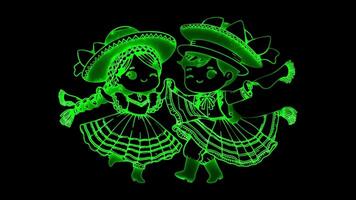 Neon frame effect Cueca, the national dance of Chile, glow, black background. video