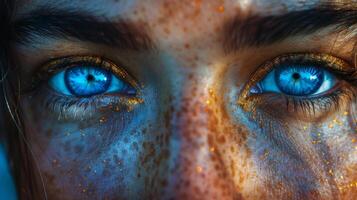 Close Up Of Blue Eyes With Freckles photo
