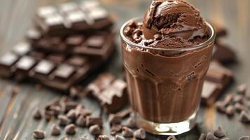 Chocolate Ice Cream Sundae With Chocolate Bar Pieces photo