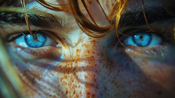 Close Up Of Blue Eyes With Freckles photo