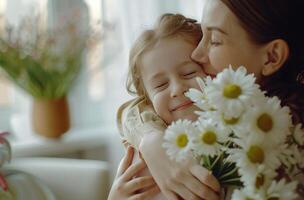 Young Girl Smiling While Holding a Bouquet of Tulips on a Sunny Day photo