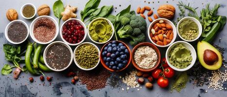 Healthy Food Choices Displayed On A Dark Grey Surface photo