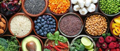 Healthy Food Choices Displayed On A Dark Grey Surface photo