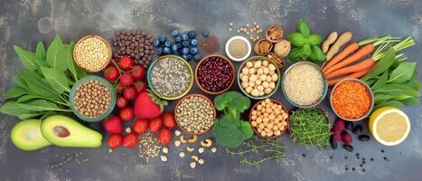 Healthy Food Choices Displayed On A Dark Grey Surface photo