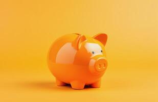 Yellow Piggy Bank on Orange Background photo