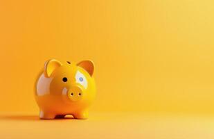 Yellow Piggy Bank on Orange Background photo