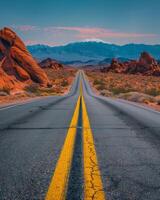 Empty Road Through Valley of Fire State Park During Cloudy Day photo