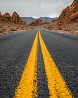 Empty Road Leading Through Red Rock Canyon National Conservation Area photo