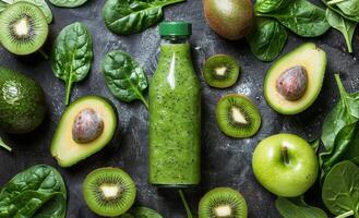 Green Smoothie With Avocado, Kiwi, and Spinach photo