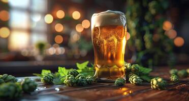 A Refreshing Glass of Beer With Hops on a Sunny Day photo