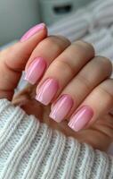 Close Up of a Hand With Pink Ombre Nail Polish photo