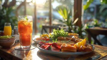 Sunny Afternoon Brunch With Iced Tea and Pastries photo