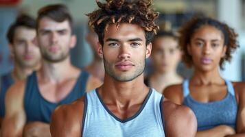 Confident Man In A Group Of Athletes At The Gym photo
